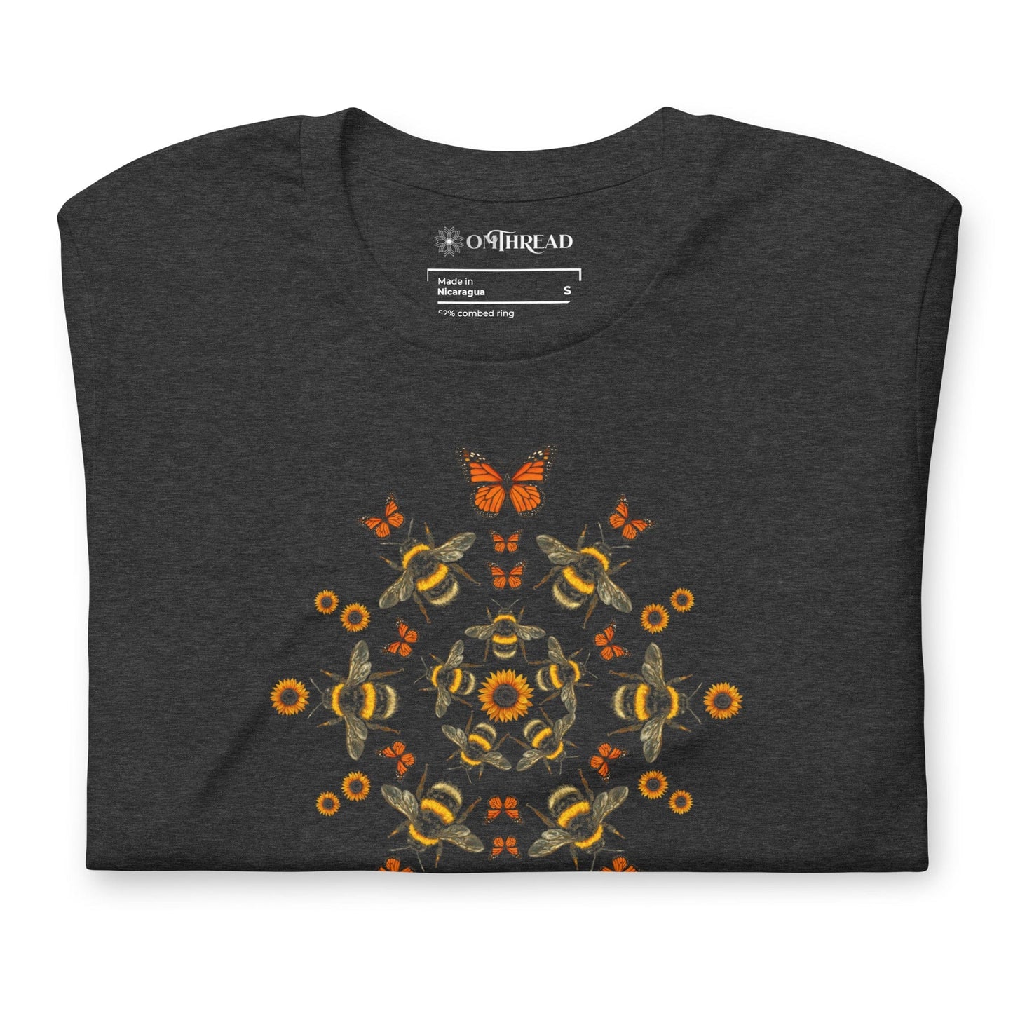 OMTHREAD Pollinator Mandala T-Shirt Monarch Butterfly Bee Sunflower