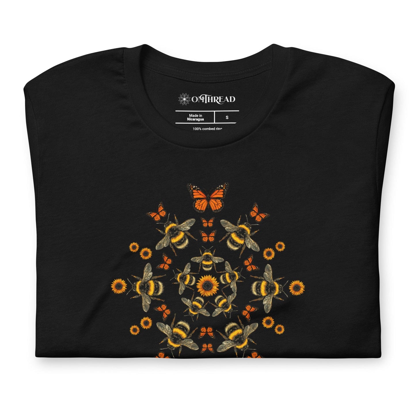 OMTHREAD Pollinator Mandala T-Shirt Monarch Butterfly Bee Sunflower
