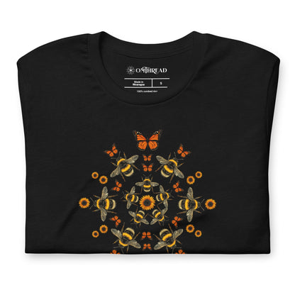 OMTHREAD Pollinator Mandala T-Shirt Monarch Butterfly Bee Sunflower