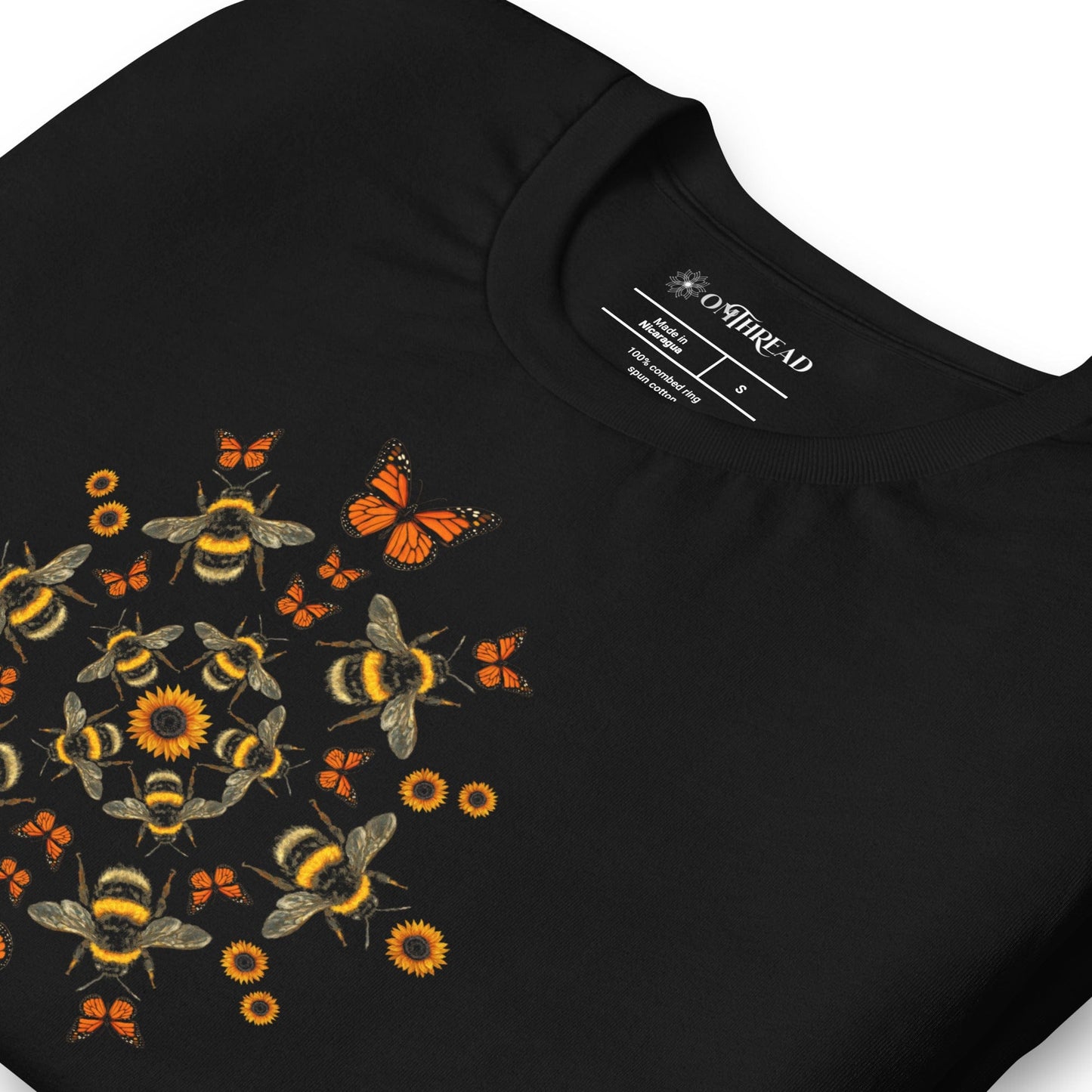 OMTHREAD Pollinator Mandala T-Shirt Monarch Butterfly Bee Sunflower