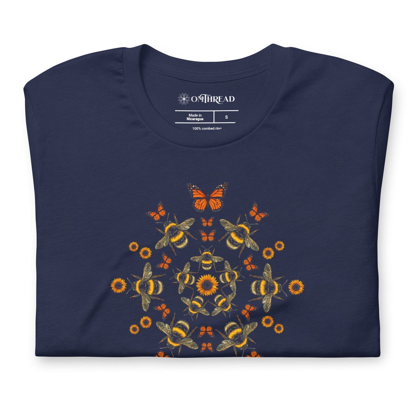 OMTHREAD Pollinator Mandala T-Shirt Monarch Butterfly Bee Sunflower