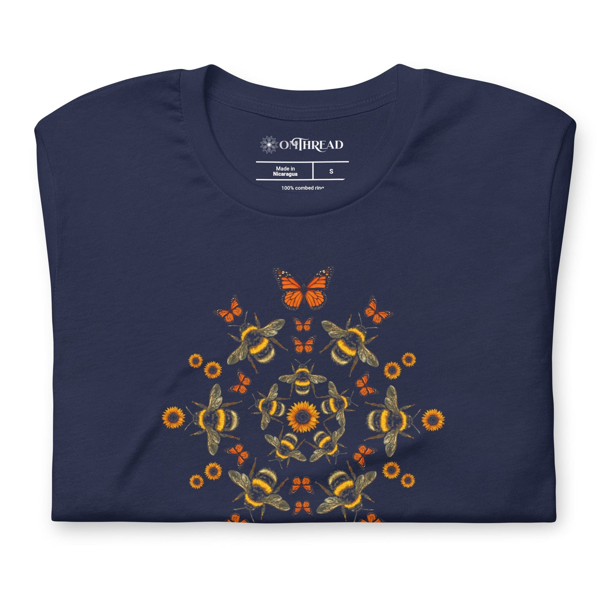 OMTHREAD Pollinator Mandala T-Shirt Monarch Butterfly Bee Sunflower