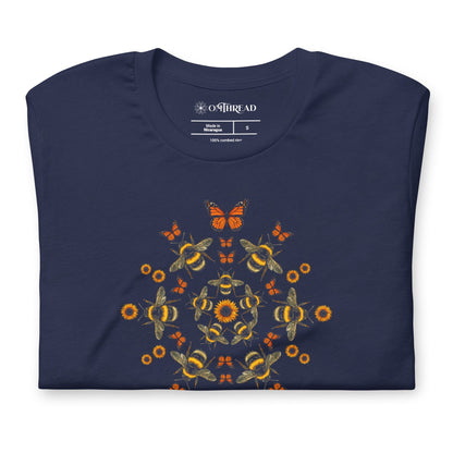 OMTHREAD Pollinator Mandala T-Shirt Monarch Butterfly Bee Sunflower
