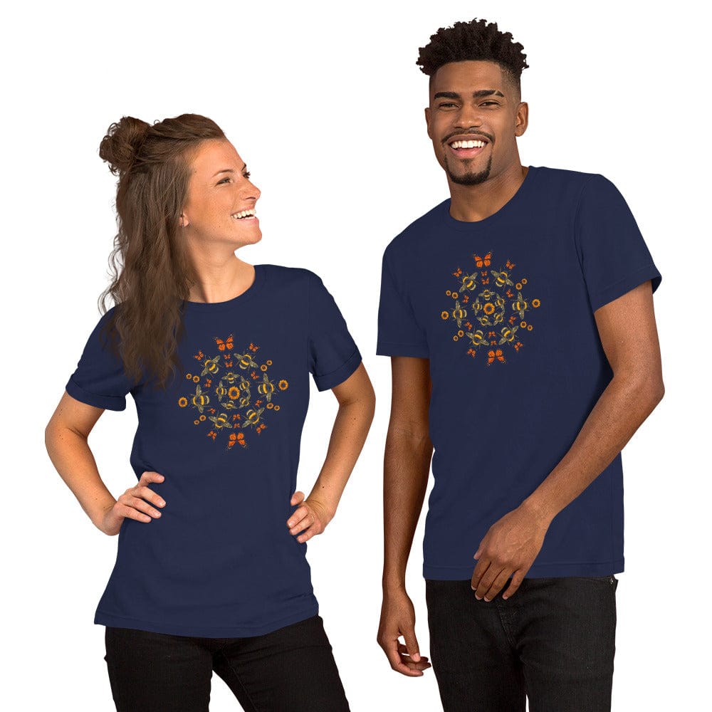 OMTHREAD Pollinator Mandala T-Shirt Monarch Butterfly Bee Sunflower