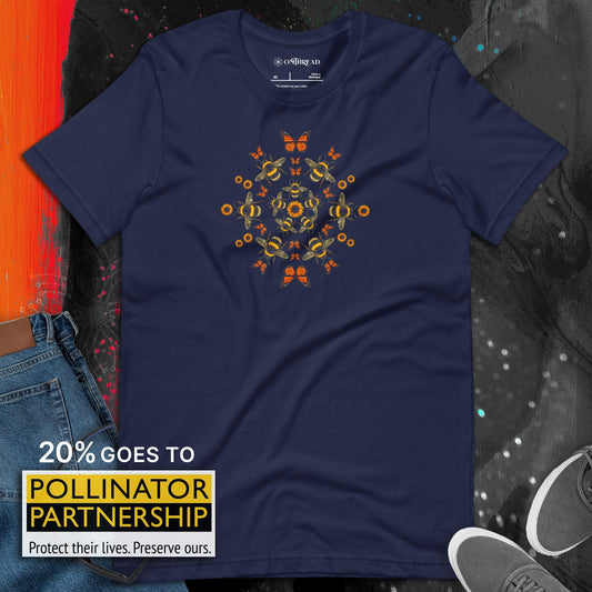 OMTHREAD Pollinator Mandala T-Shirt Monarch Butterfly Bee Sunflower