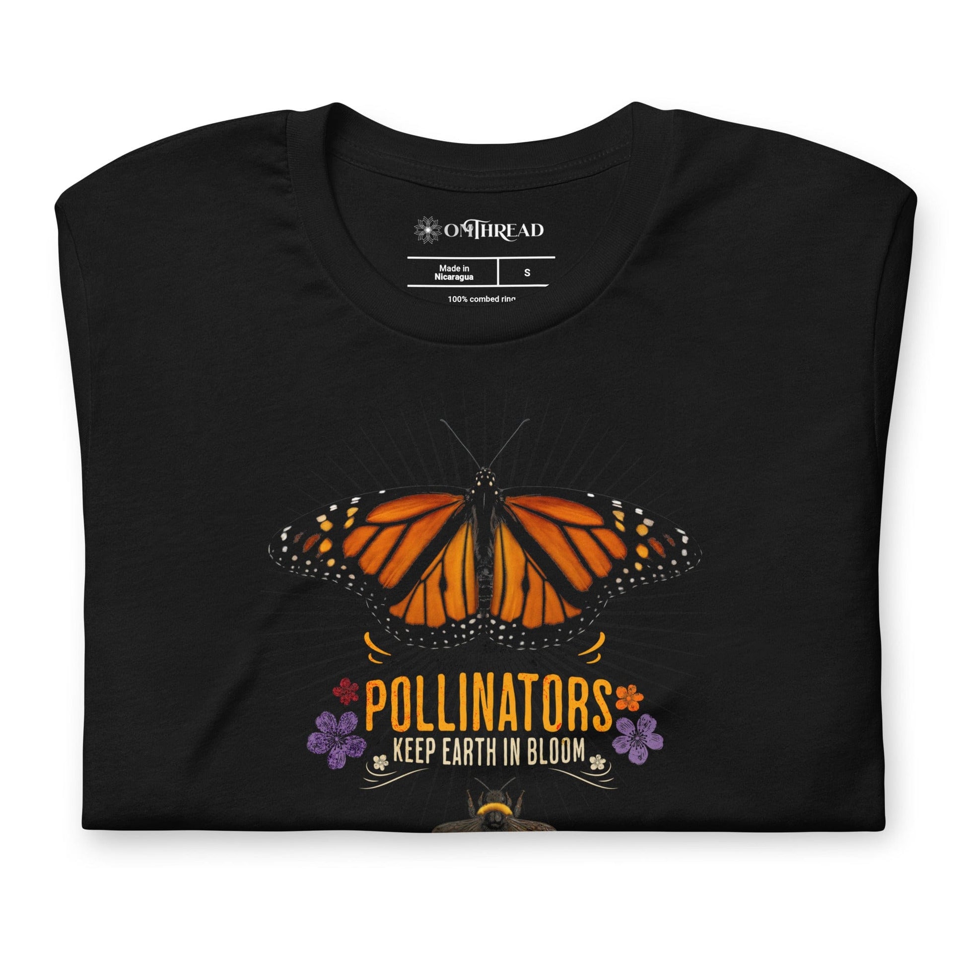OMTHREAD Pollinators Keep Earth in Bloom T-Shirt Monarch Butterfly and Bee