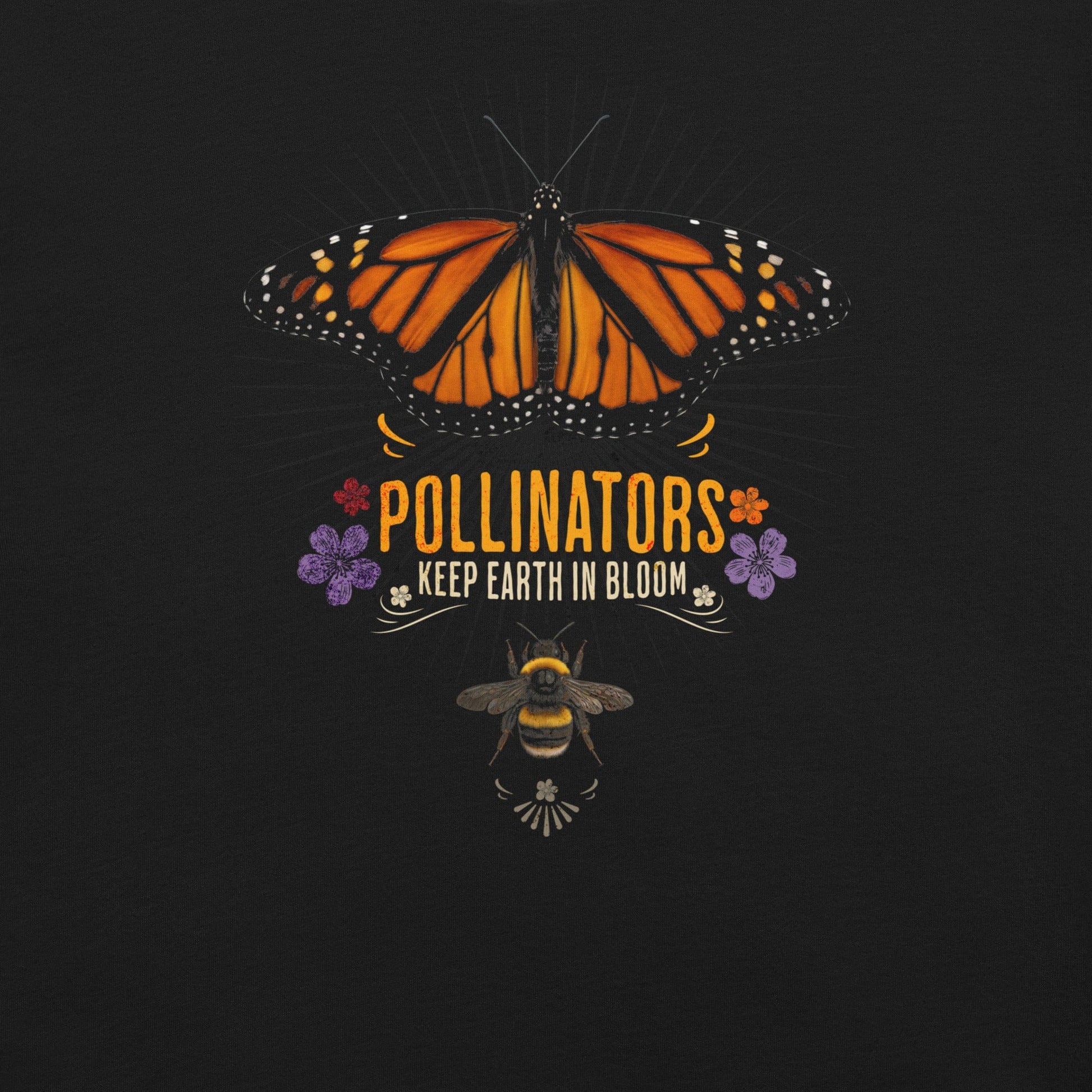 OMTHREAD Pollinators Keep Earth in Bloom T-Shirt Monarch Butterfly and Bee