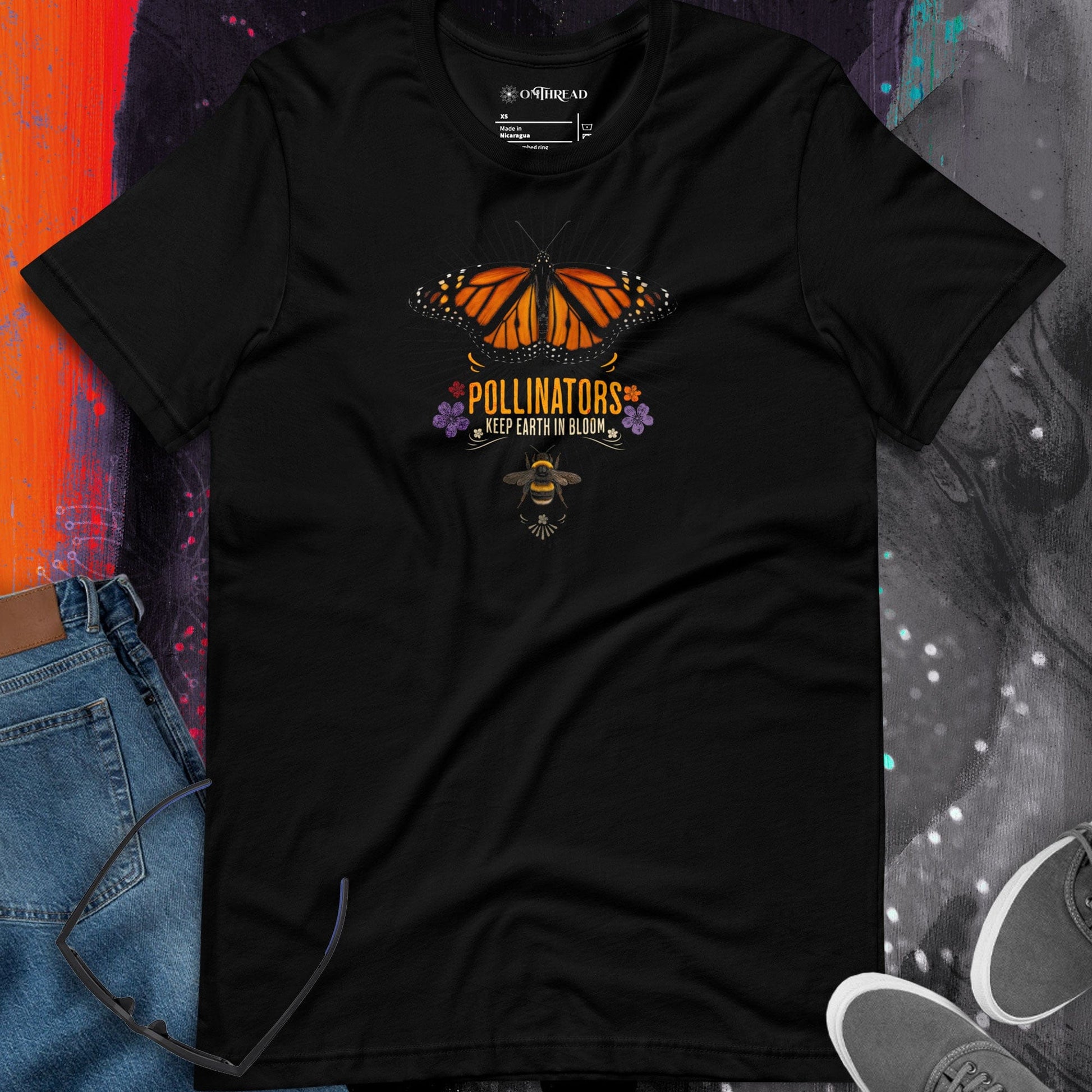 OMTHREAD Pollinators Keep Earth in Bloom T-Shirt Monarch Butterfly and Bee