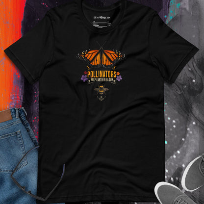 OMTHREAD Pollinators Keep Earth in Bloom T-Shirt Monarch Butterfly and Bee