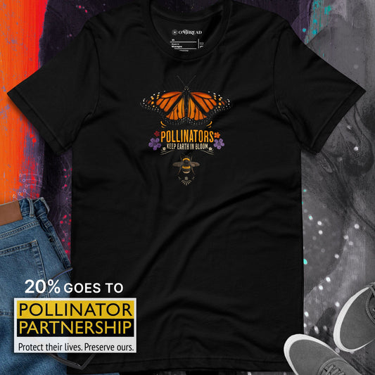 OMTHREAD Pollinators Keep Earth in Bloom T-Shirt Monarch Butterfly and Bee