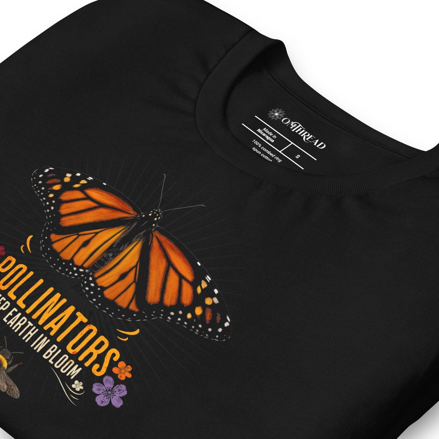 OMTHREAD Pollinators Keep Earth in Bloom T-Shirt Monarch Butterfly and Bee