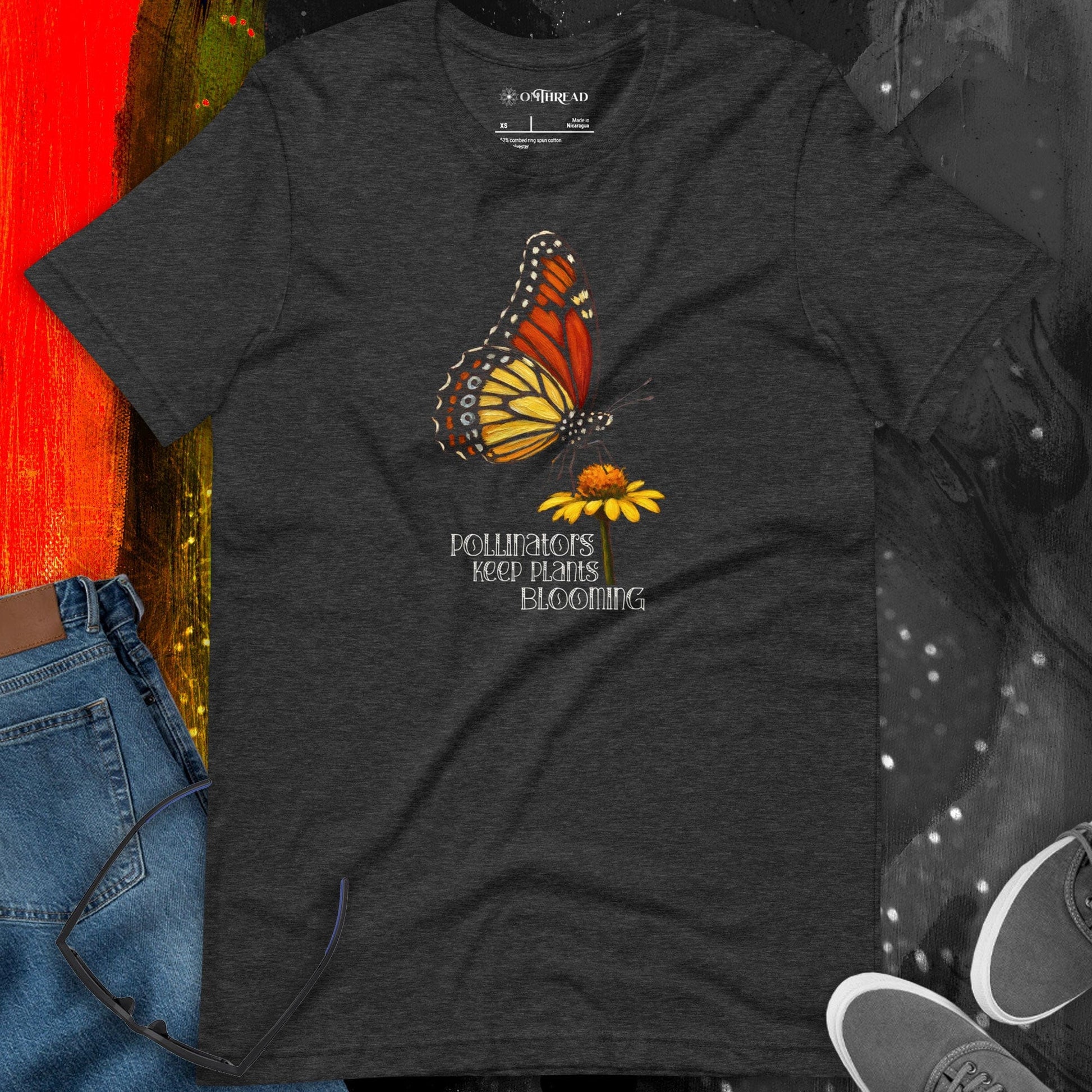 OMTHREAD Pollinators Keep Plants Blooming Monarch Butterfly and Daisy Graphic Tee