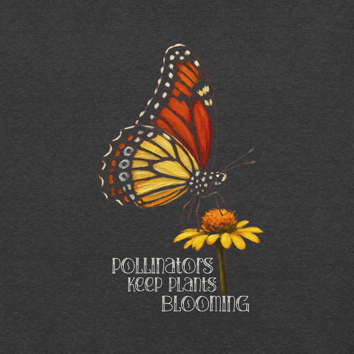 OMTHREAD Pollinators Keep Plants Blooming Monarch Butterfly and Daisy Graphic Tee
