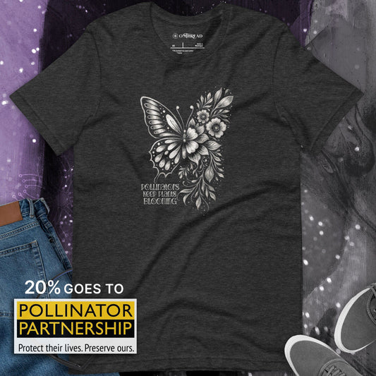 OMTHREAD Pollinators Keep Plants Blooming T-Shirt Nature Conservation Butterfly Floral Design