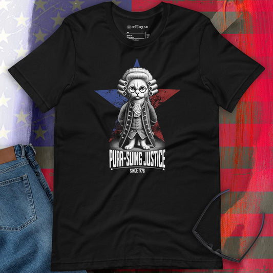 OMTHREAD Purr-suing Justice T-Shirt | Cat Lawyer Tee | Historical Cat Shirt