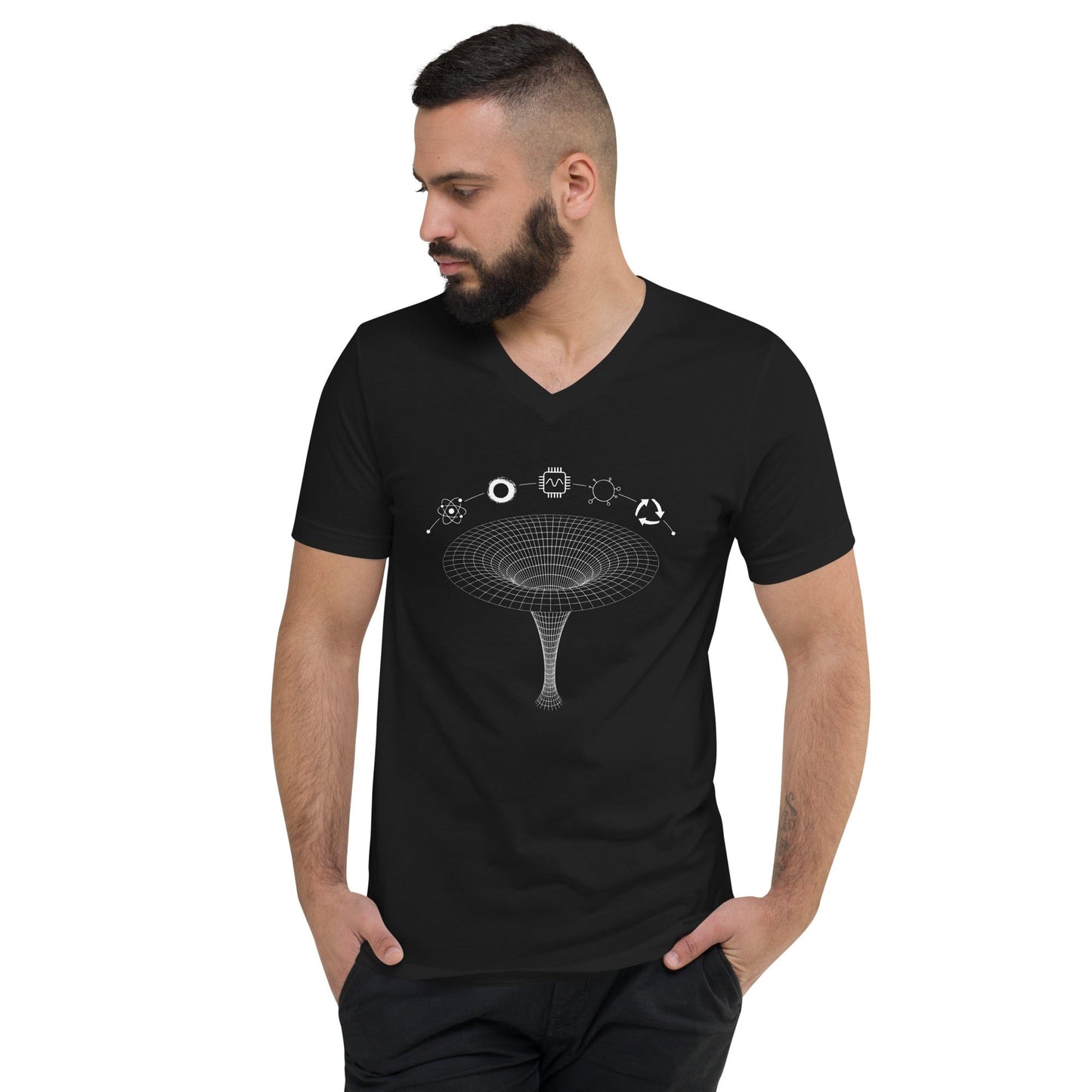 OMTHREAD QMM White Print Unisex V-Neck T-Shirt