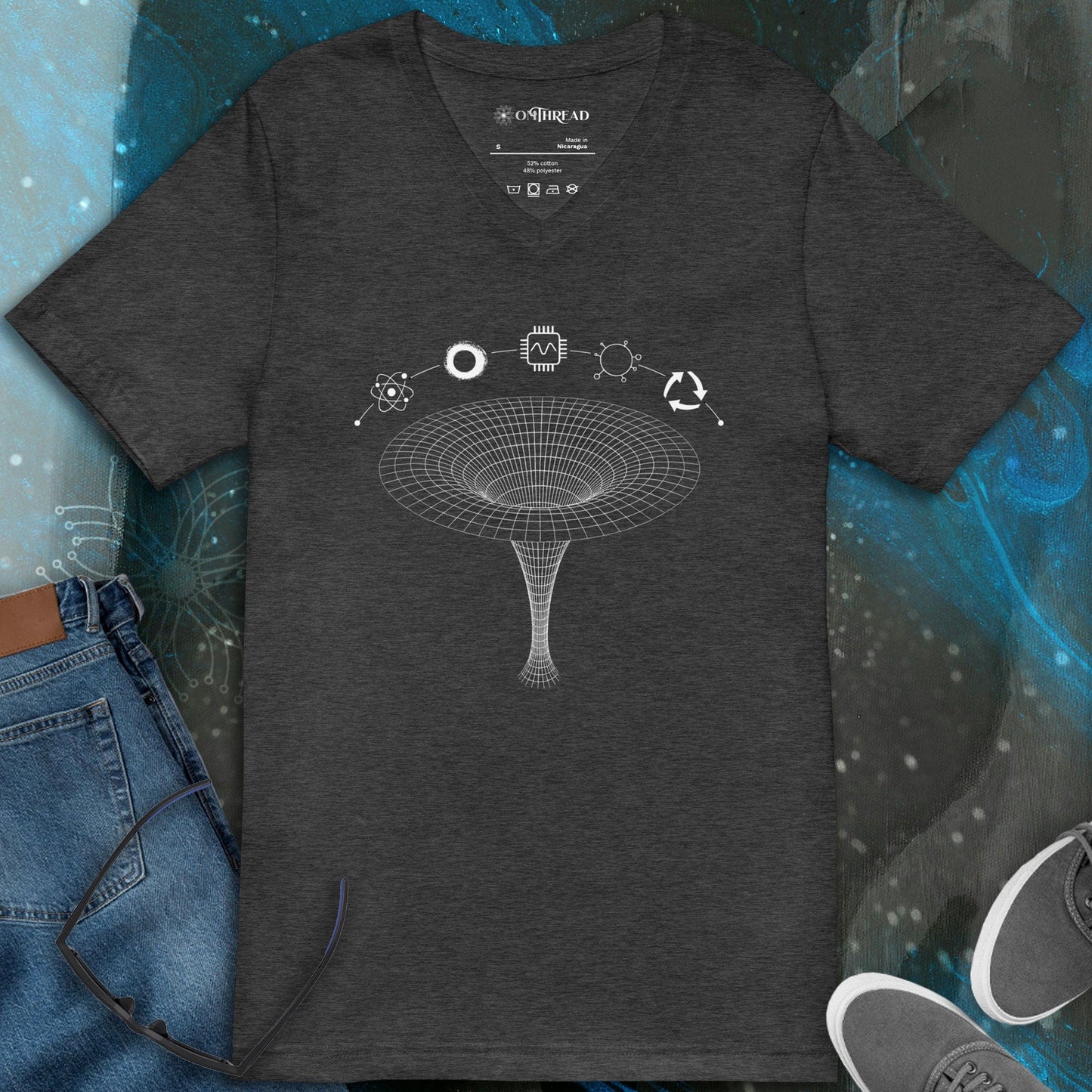 OMTHREAD QMM White Print Unisex V-Neck T-Shirt