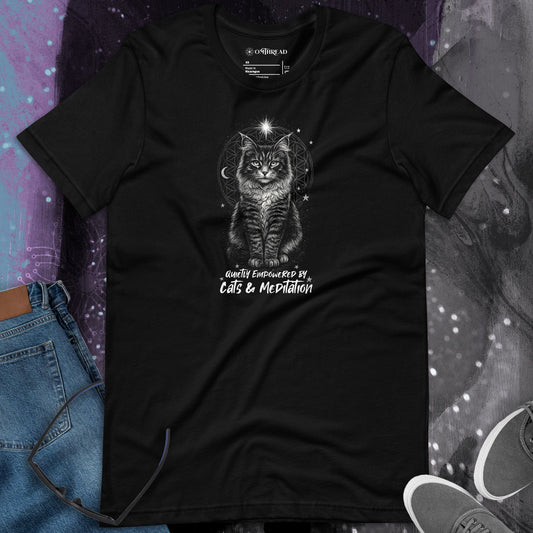 OMTHREAD Quietly Empowered by Cats and Meditation Celestial Cat T-Shirt