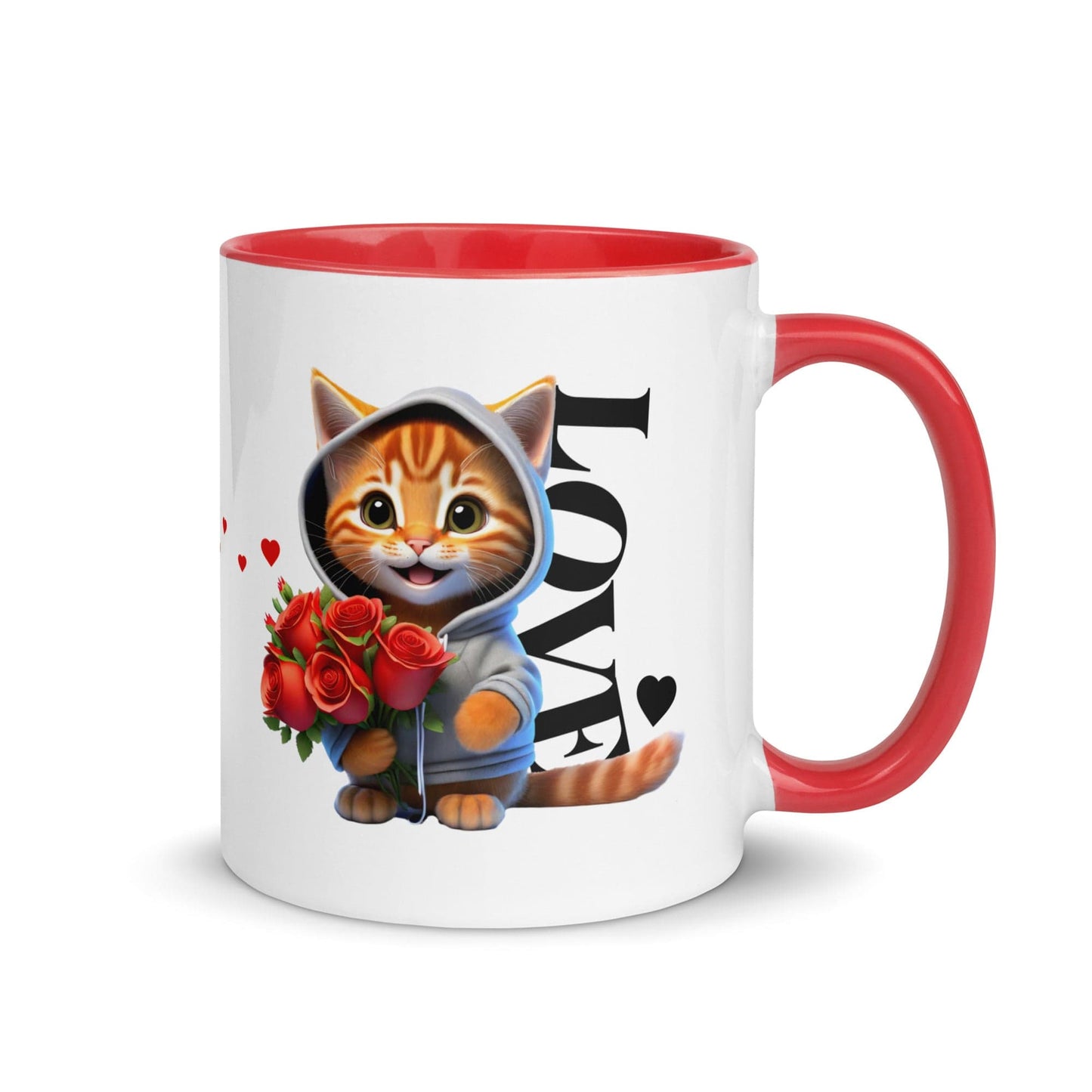 OMTHREAD Red / 11 oz Rose Bouquet Love Cat - Mug with Color Inside