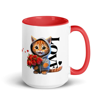 OMTHREAD Red / 15 oz Rose Bouquet Love Cat - Mug with Color Inside