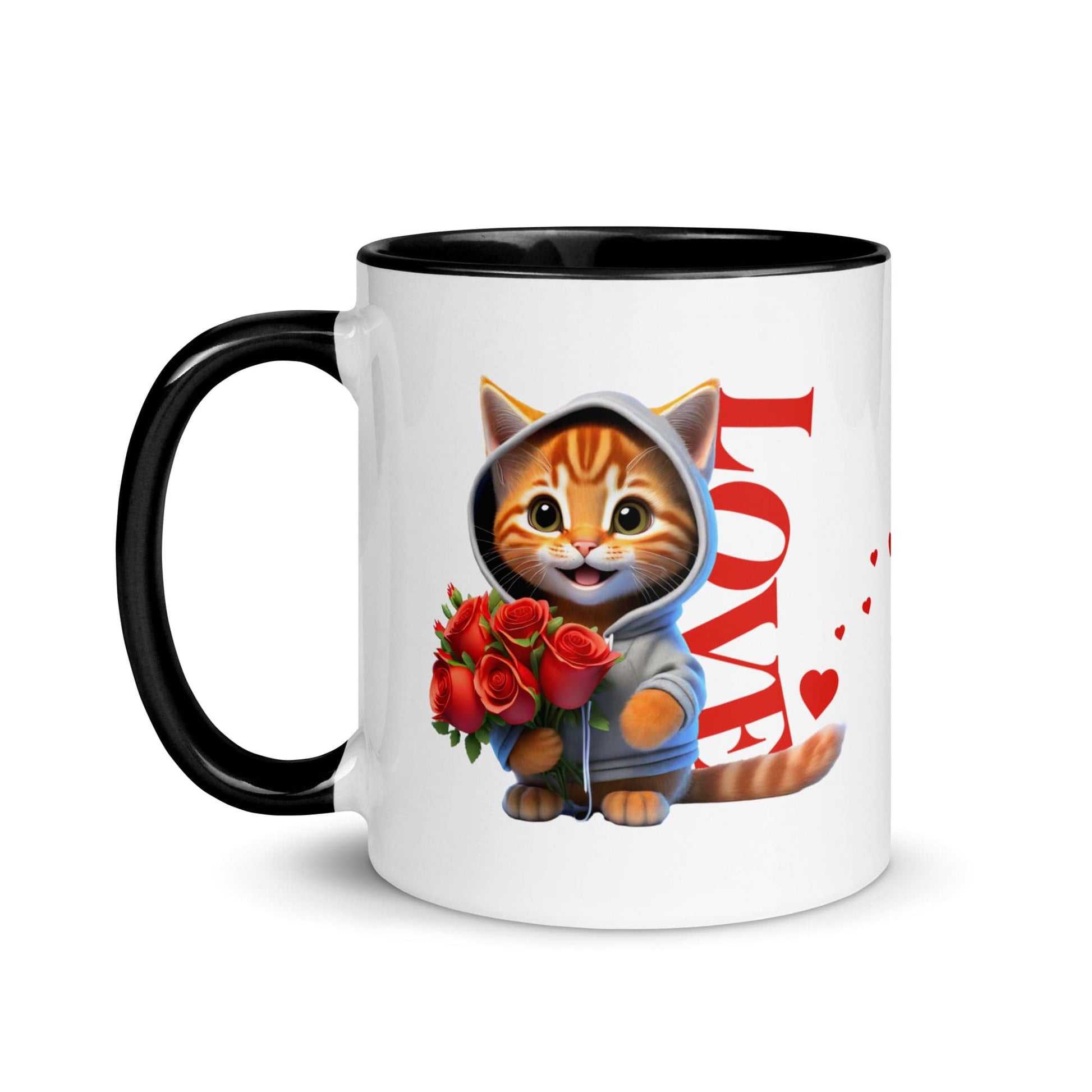 OMTHREAD Rose Bouquet Love Cat - Mug with Color Inside