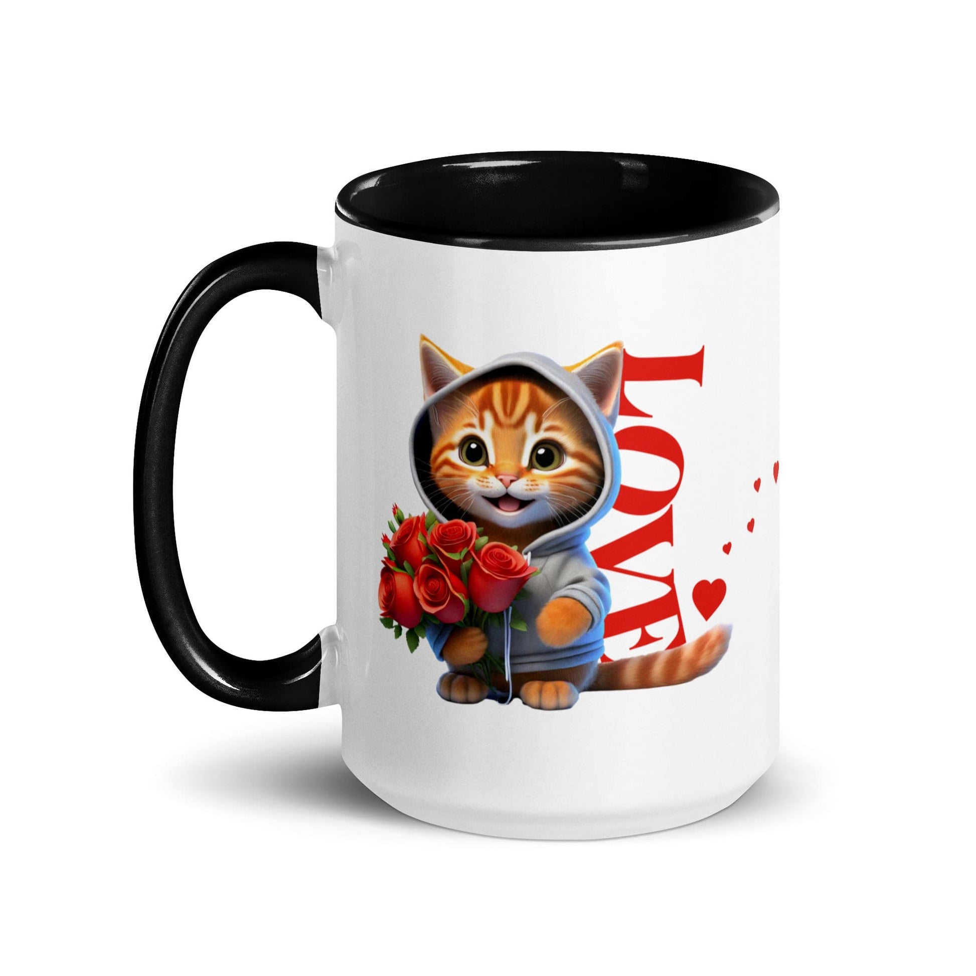 OMTHREAD Rose Bouquet Love Cat - Mug with Color Inside