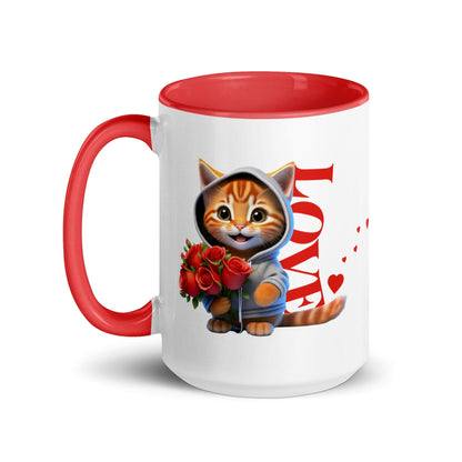 OMTHREAD Rose Bouquet Love Cat - Mug with Color Inside