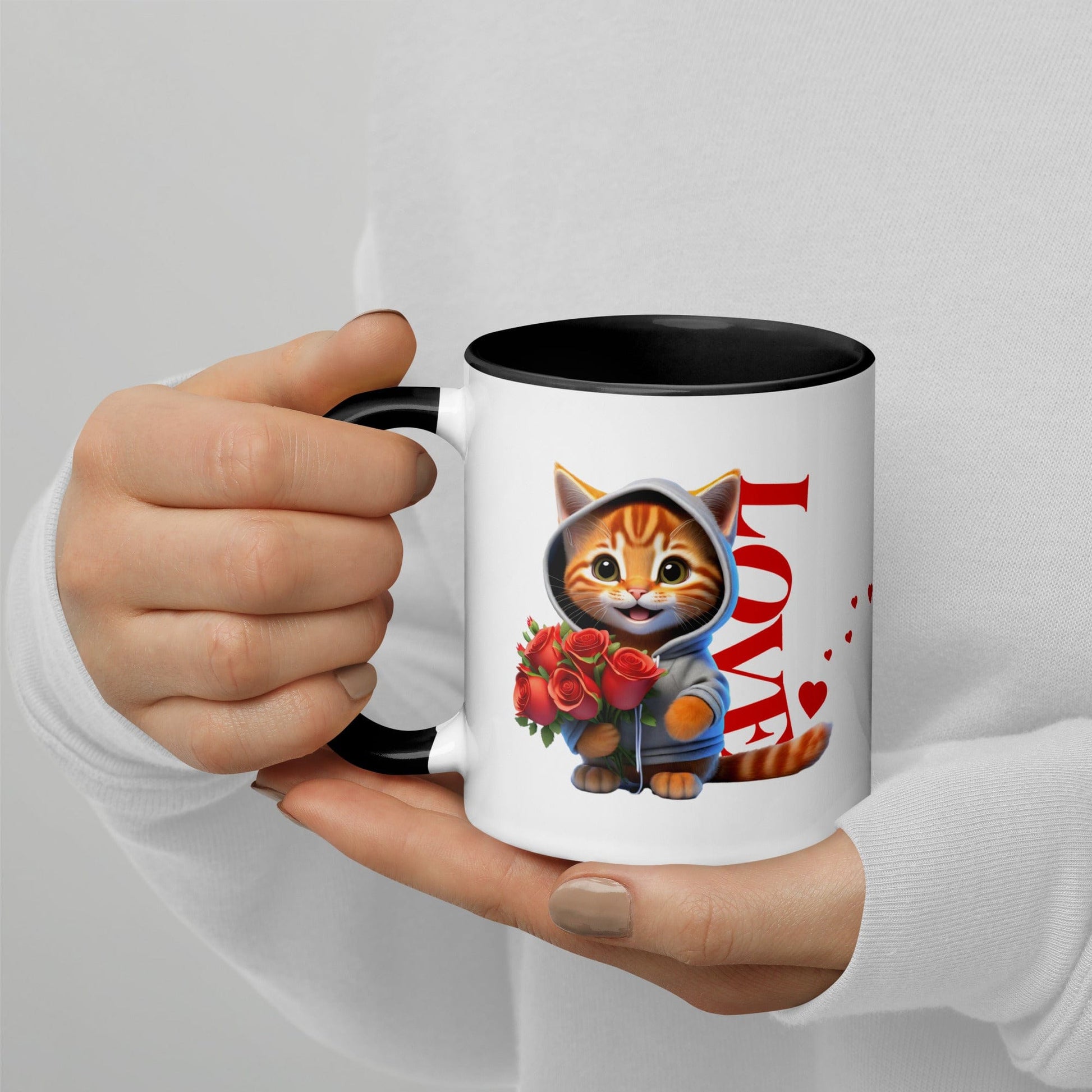 OMTHREAD Rose Bouquet Love Cat - Mug with Color Inside