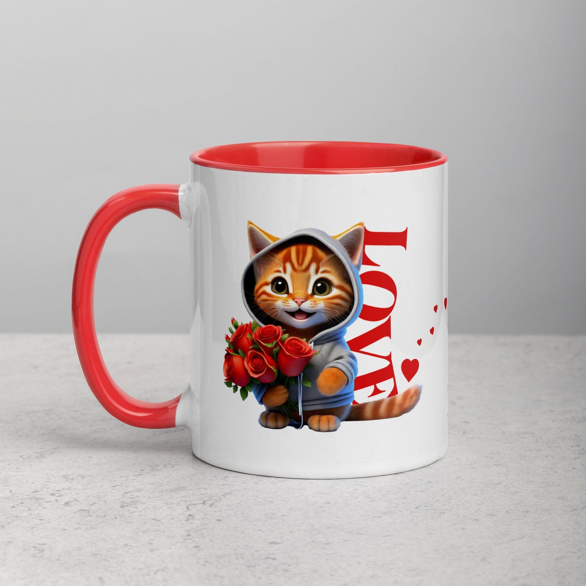 OMTHREAD Rose Bouquet Love Cat - Mug with Color Inside