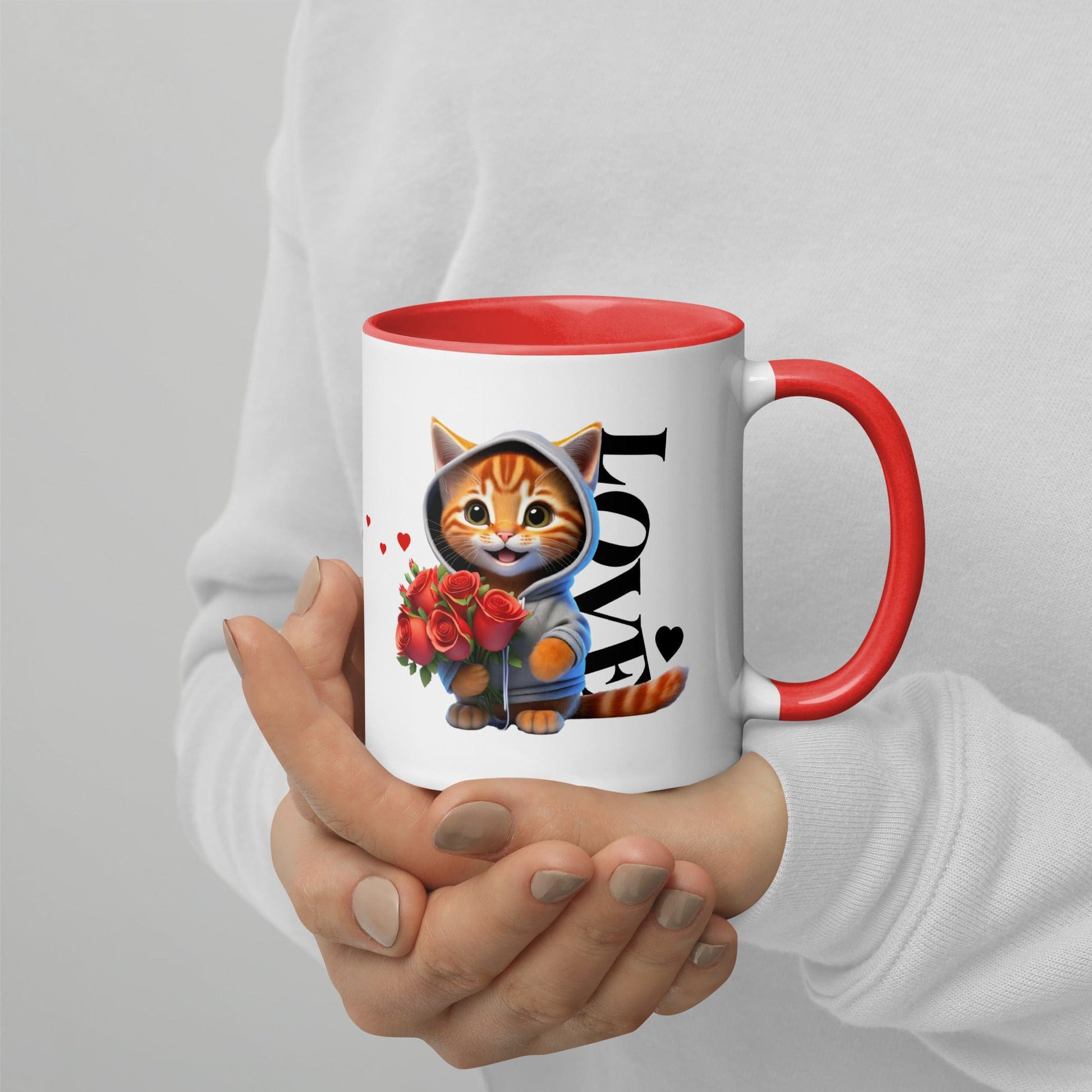 OMTHREAD Rose Bouquet Love Cat - Mug with Color Inside