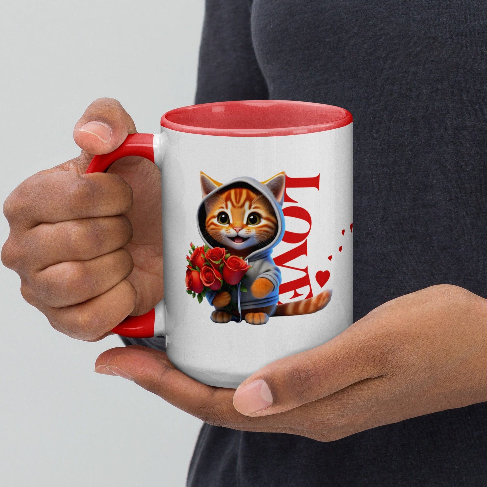 OMTHREAD Rose Bouquet Love Cat - Mug with Color Inside