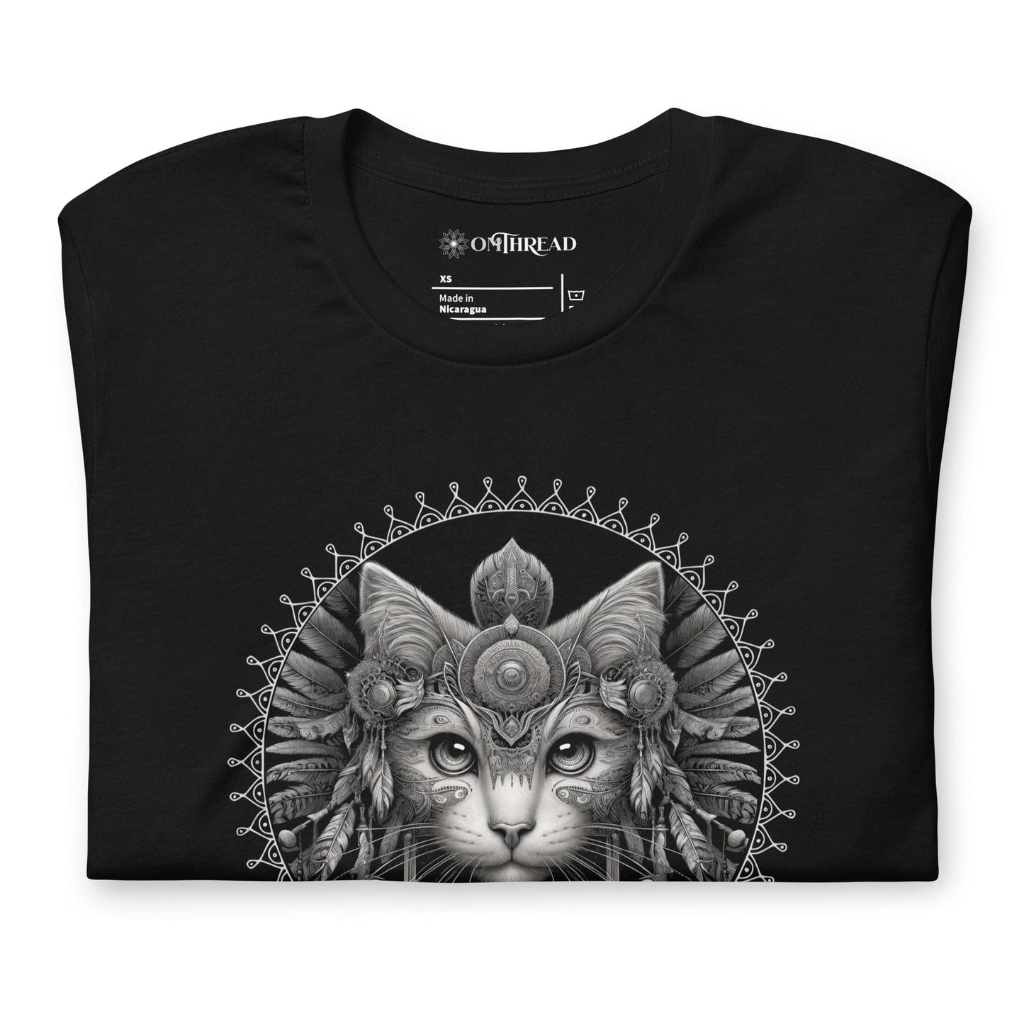 OMTHREAD Sacred Mandala Shaman Cat T-Shirt | Spiritual Cat Lover Tee