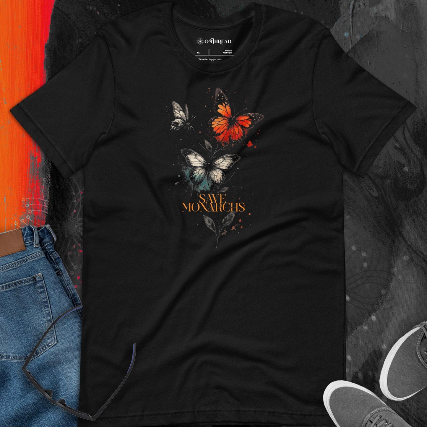 OMTHREAD Save Monarchs Butterfly Shirt Floral Pollinator Conservation Tee by OMThread