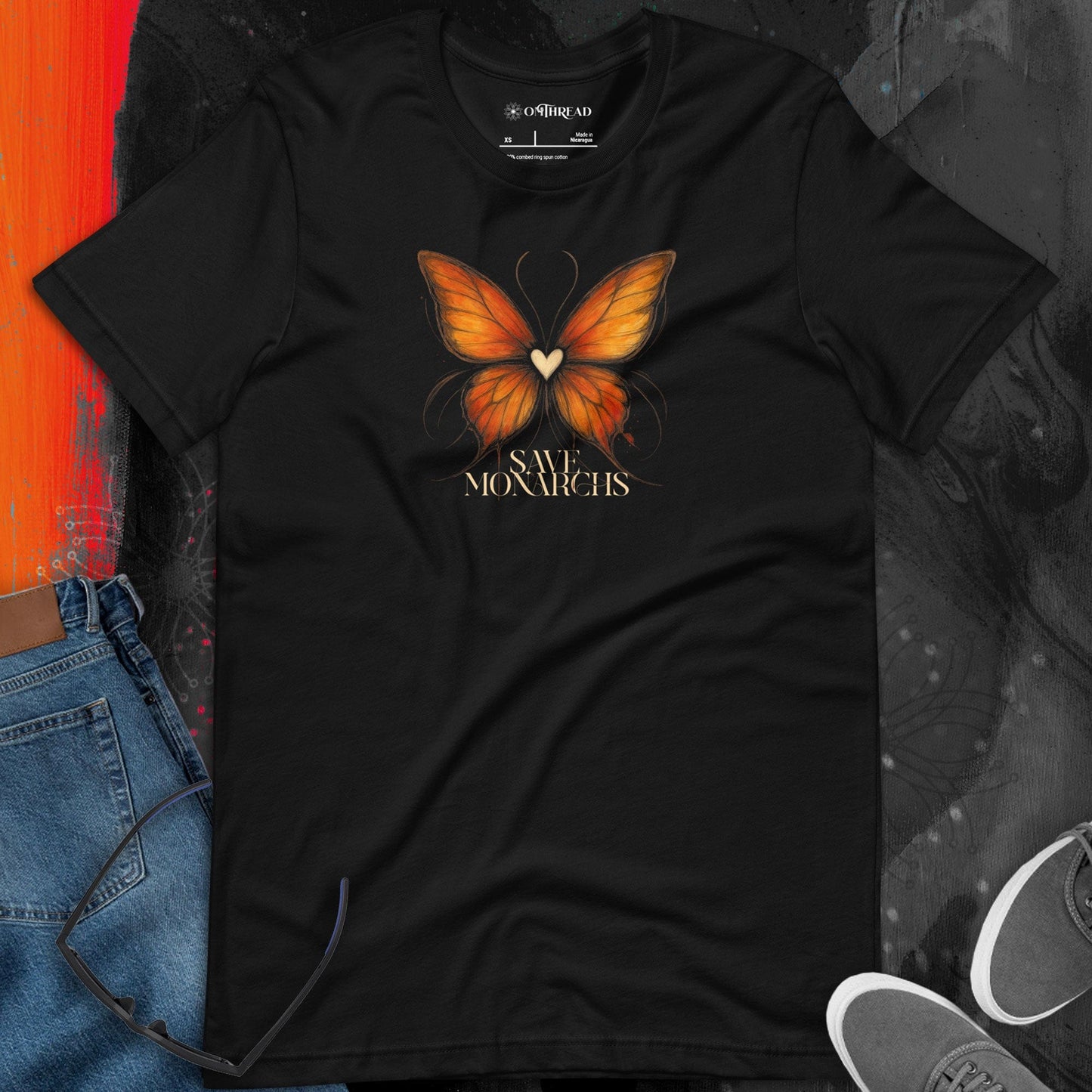 OMTHREAD Save Monarchs Heart Butterfly Shirt Nature Conservation Tee by OMThread