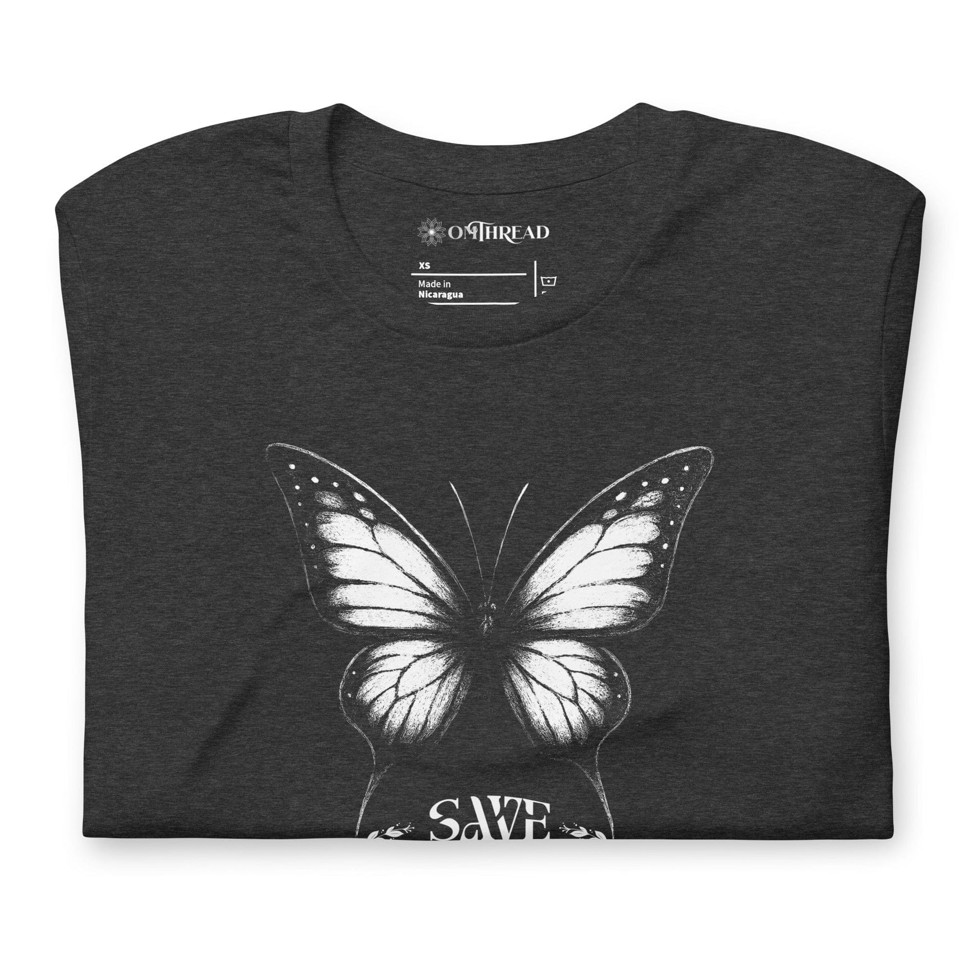 OMTHREAD Save Monarchs Shirt Black and White Butterfly Conservation Tee