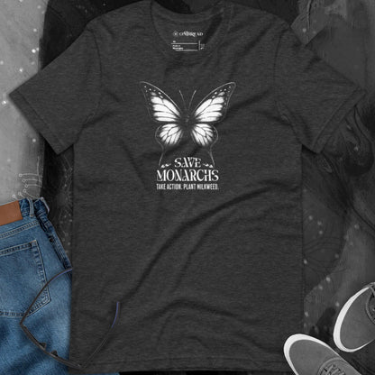 OMTHREAD Save Monarchs Shirt Black and White Butterfly Conservation Tee