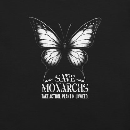 OMTHREAD Save Monarchs Shirt Black and White Butterfly Conservation Tee
