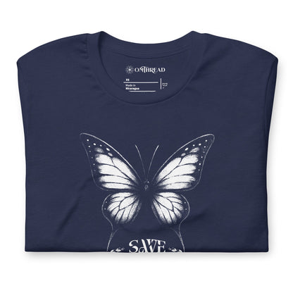 OMTHREAD Save Monarchs Shirt Black and White Butterfly Conservation Tee
