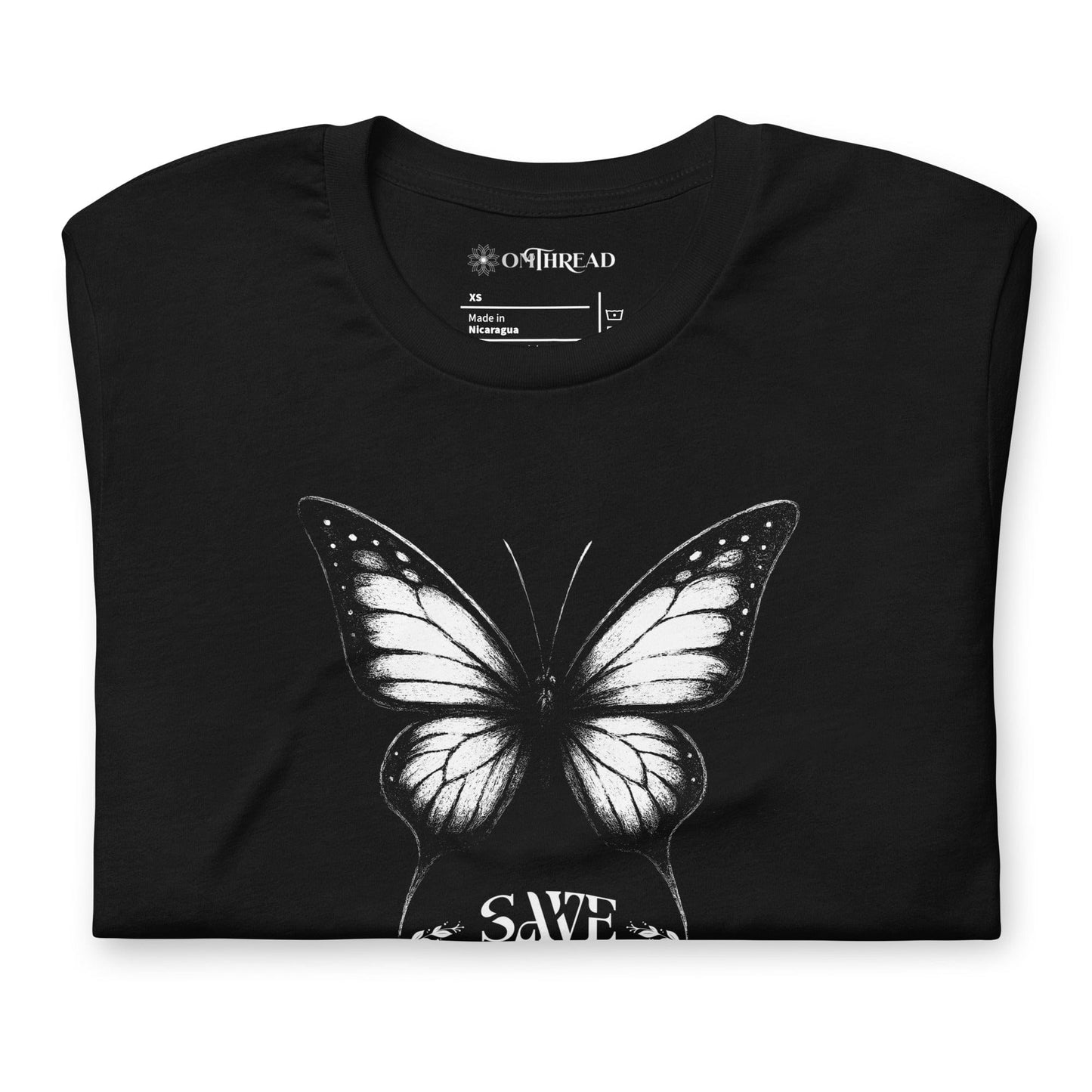 OMTHREAD Save Monarchs Shirt Black and White Butterfly Conservation Tee