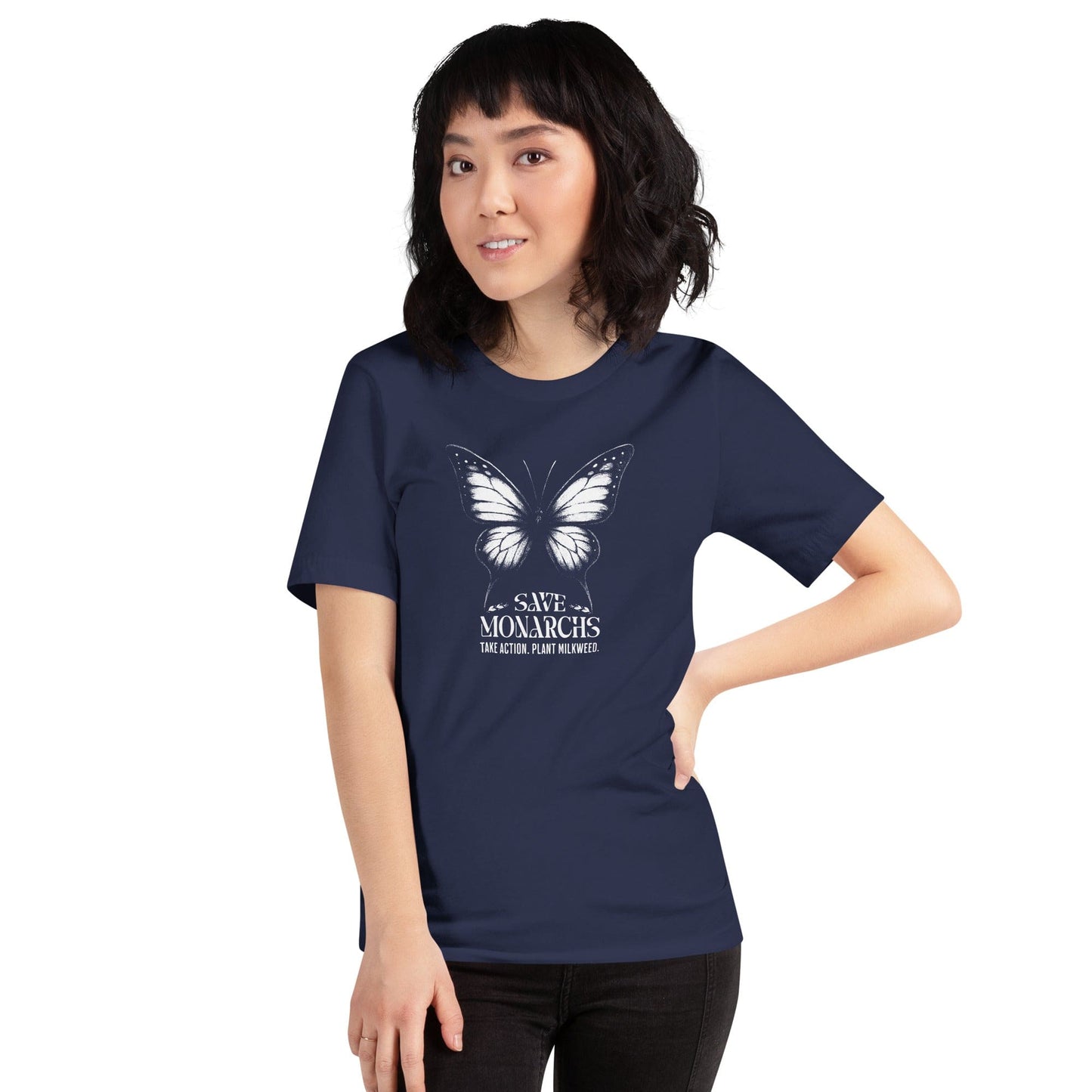 OMTHREAD Save Monarchs Shirt Black and White Butterfly Conservation Tee