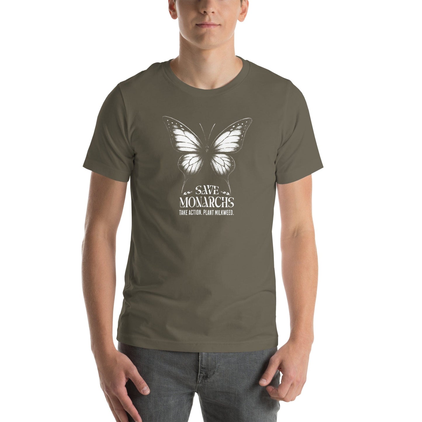 OMTHREAD Save Monarchs Shirt Black and White Butterfly Conservation Tee