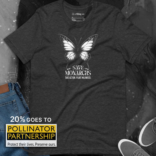 OMTHREAD Save Monarchs Shirt Black and White Butterfly Conservation Tee