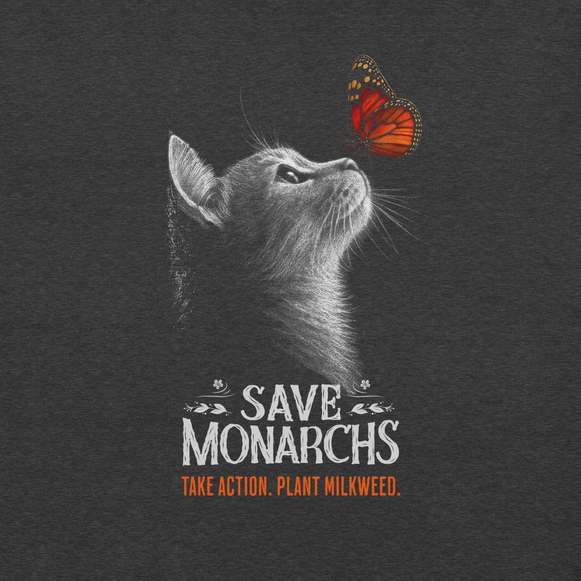OMTHREAD Save Monarchs, Take Action, Plant Milkweed Cat T-Shirt, Wildlife Conservation Gift Tee
