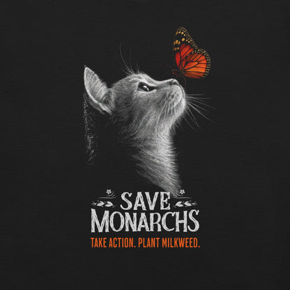 OMTHREAD Save Monarchs, Take Action, Plant Milkweed Cat T-Shirt, Wildlife Conservation Gift Tee
