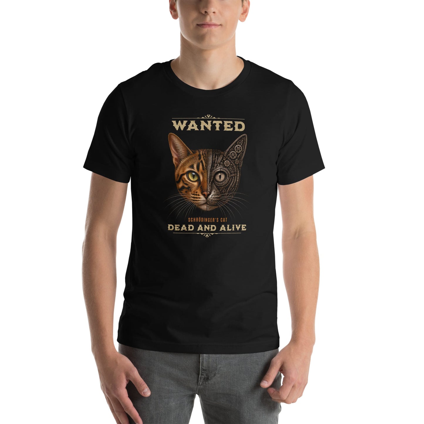 OMTHREAD Schrodinger Bengal Cat Shirt Quantum Physics Science Tee