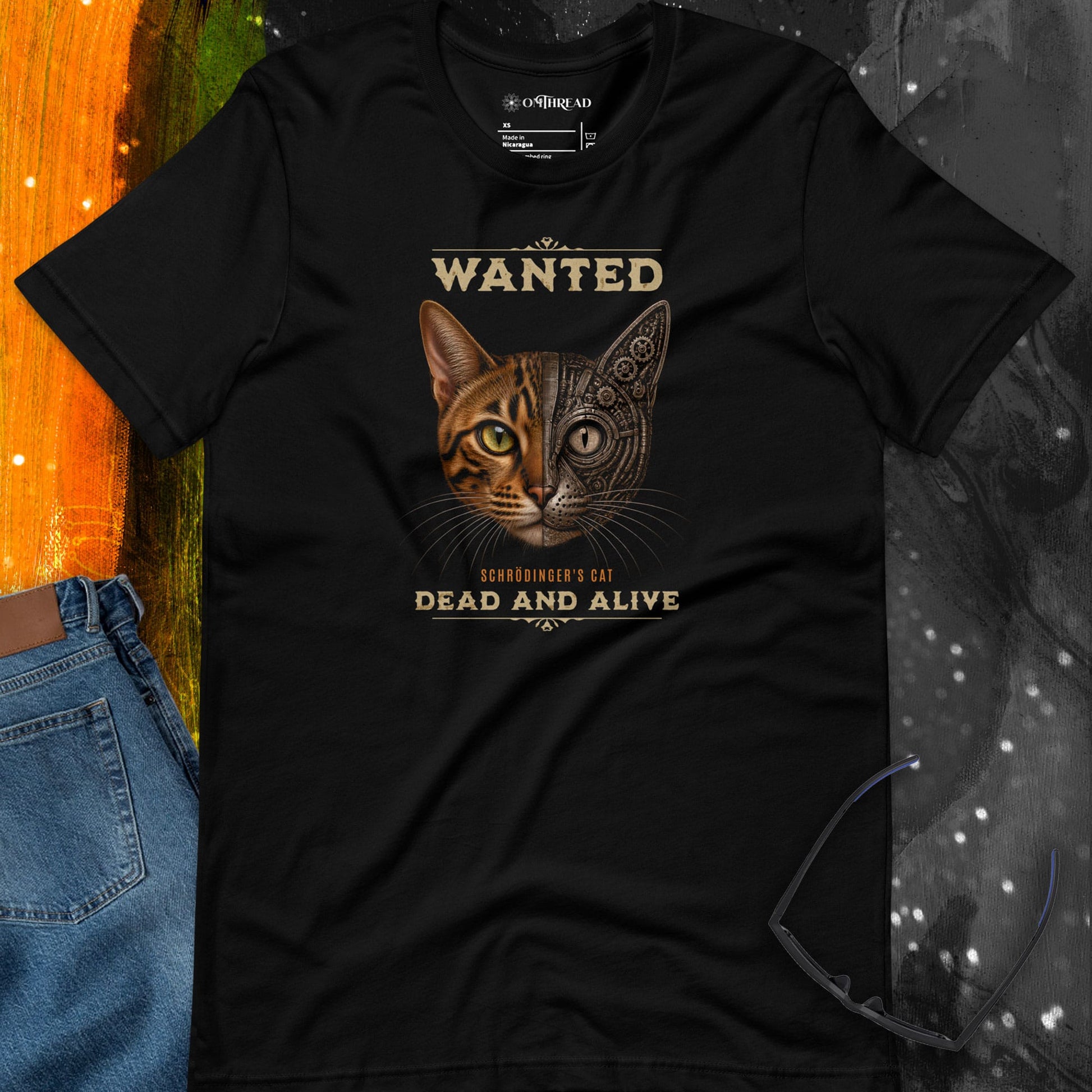 OMTHREAD Schrodinger Bengal Cat Shirt Quantum Physics Science Tee