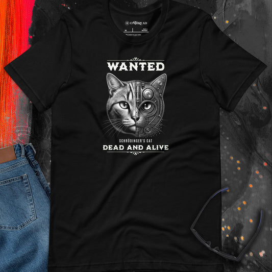 OMTHREAD Schrodinger Cat Quantum Retro Monochrome Wanted Shirt