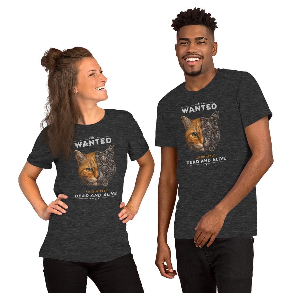 OMTHREAD Schrodinger Orange Tabby Cat Shirt Science Physics Tee