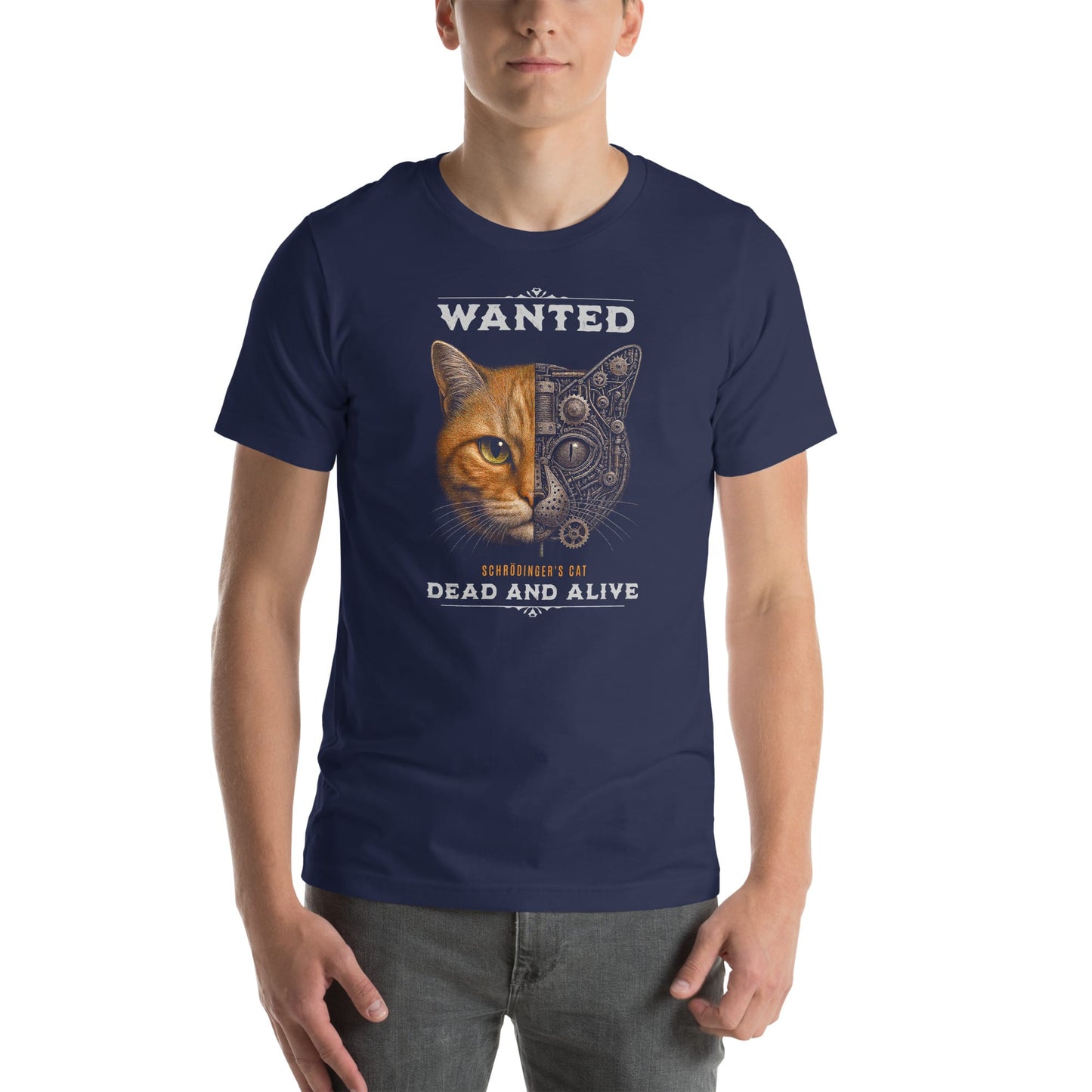 OMTHREAD Schrodinger Orange Tabby Cat Shirt Science Physics Tee