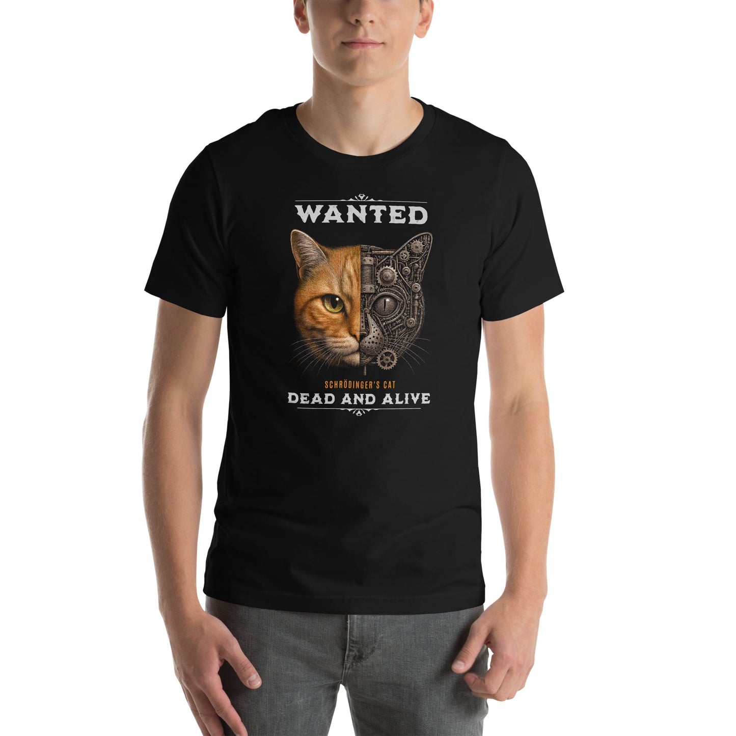 OMTHREAD Schrodinger Orange Tabby Cat Shirt Science Physics Tee